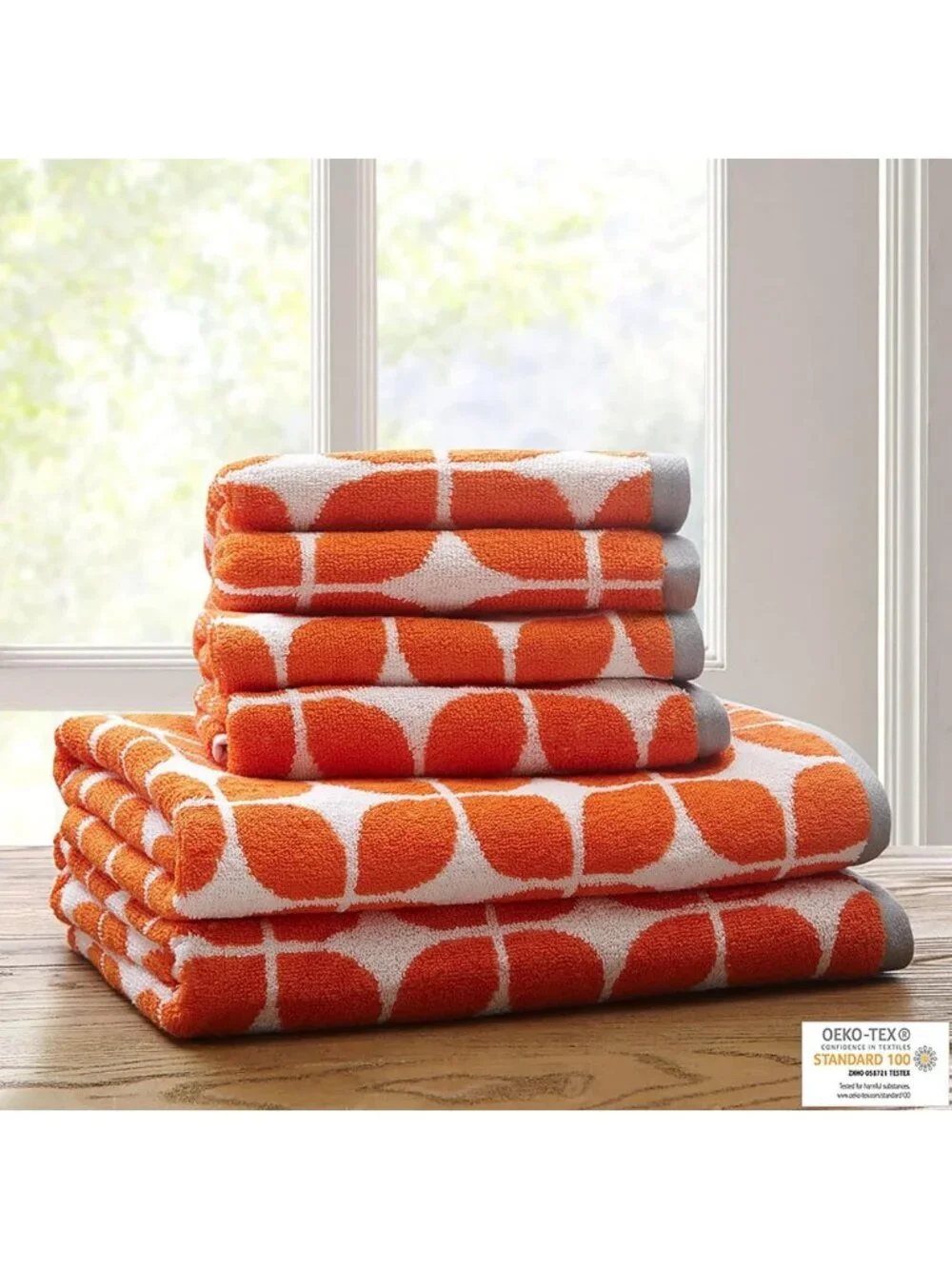 Cozy Cotton Bath Towel Set, 6-Piece Jacquard Design, Vibrant Orange Color